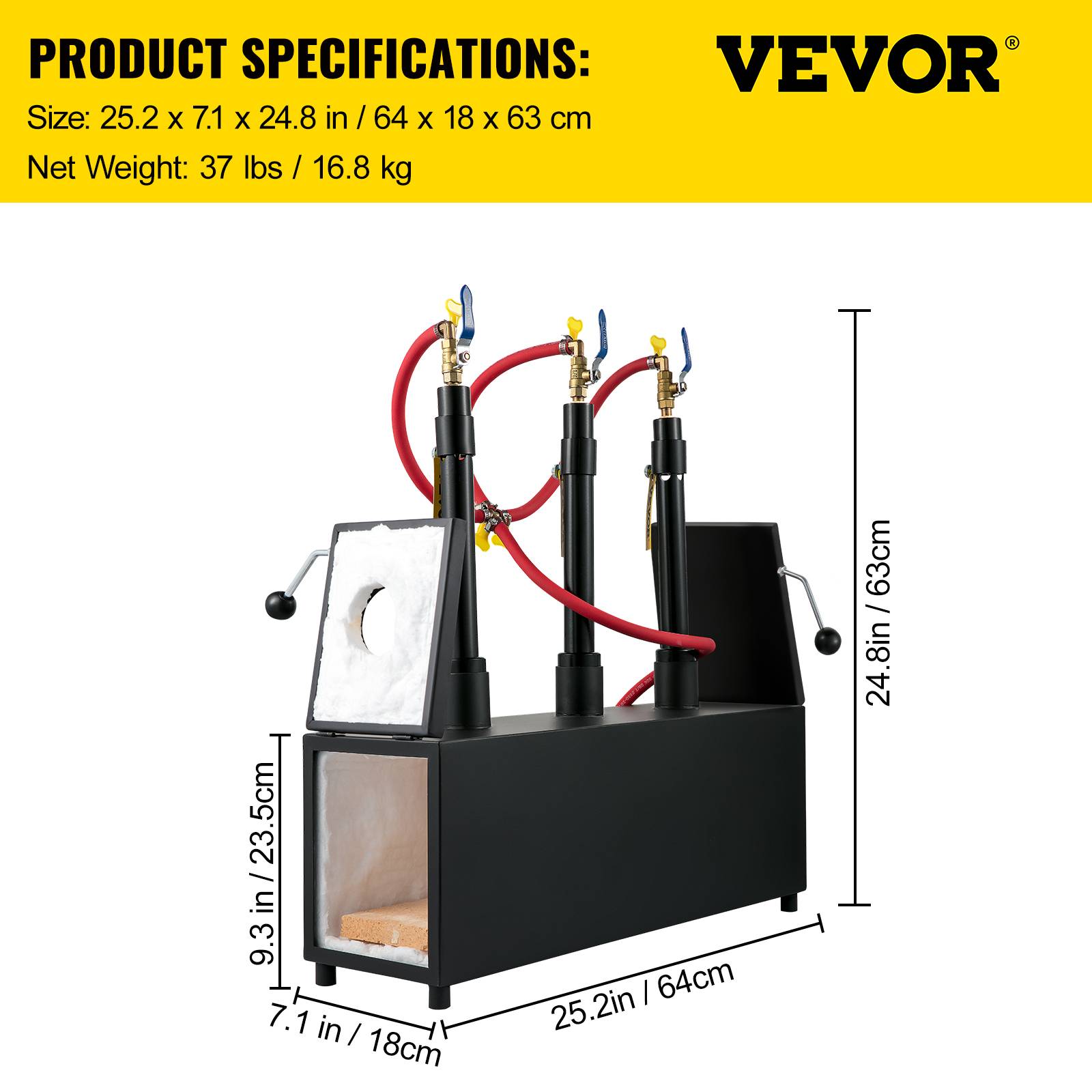 VEVOR Forge à Gaz Propane 15 L, Four de Fusion Portable avec 3 Brûleurs, 230 kWh, pour Forgeage Métaux. - Image 7