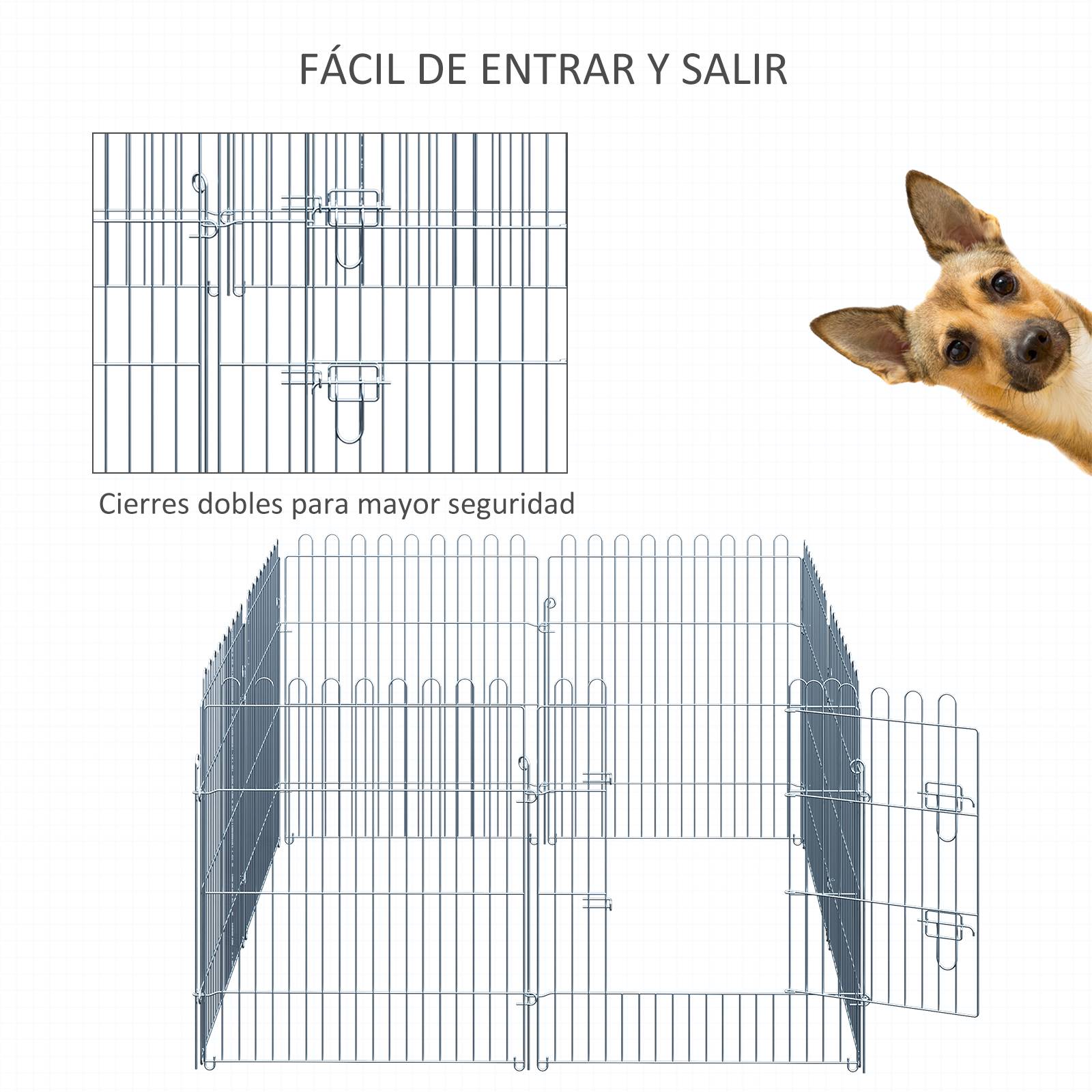 Clôture pliante pour chien en 8 parties, 63 x 76 cm, avec 1 portillon et cadre en acier, couleur argent, idéale pour jardin et terrasse. - Image 9
