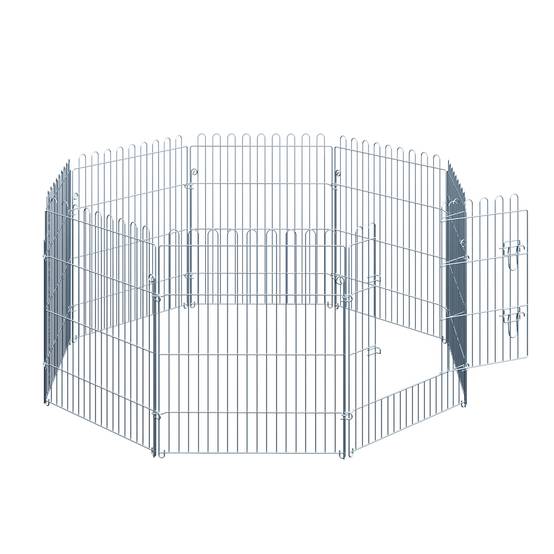 Clôture pliante pour chien en 8 parties, 63 x 76 cm, avec 1 portillon et cadre en acier, couleur argent, idéale pour jardin et terrasse. - Image 10