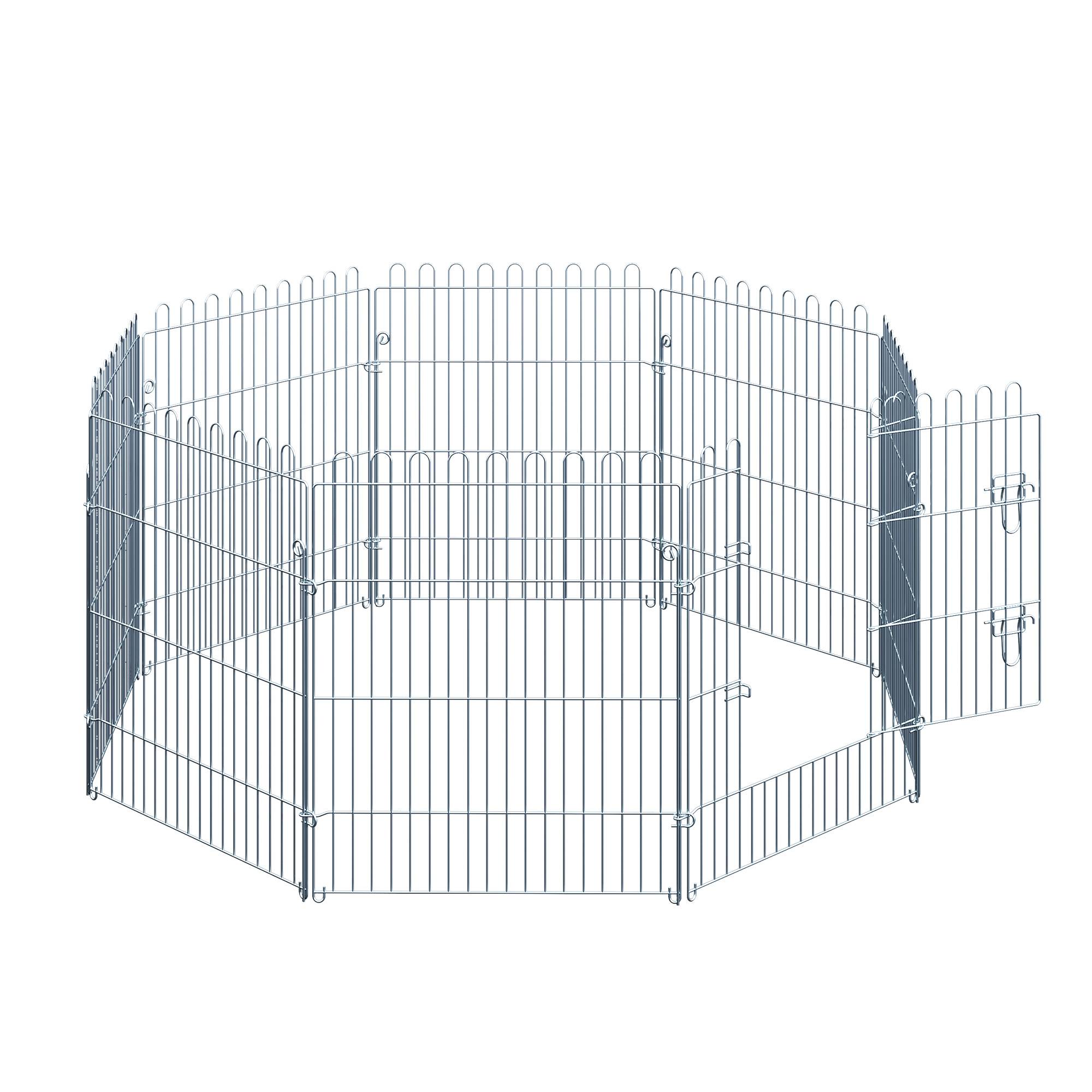 Clôture pliante pour chien en 8 parties, 63 x 76 cm, avec 1 portillon et cadre en acier, couleur argent, idéale pour jardin et terrasse. - Image 10