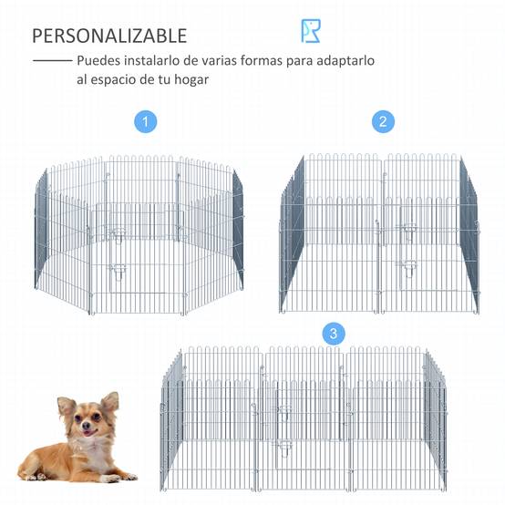 Clôture pliante pour chien en 8 parties, 63 x 76 cm, avec 1 portillon et cadre en acier, couleur argent, idéale pour jardin et terrasse. - Image 6