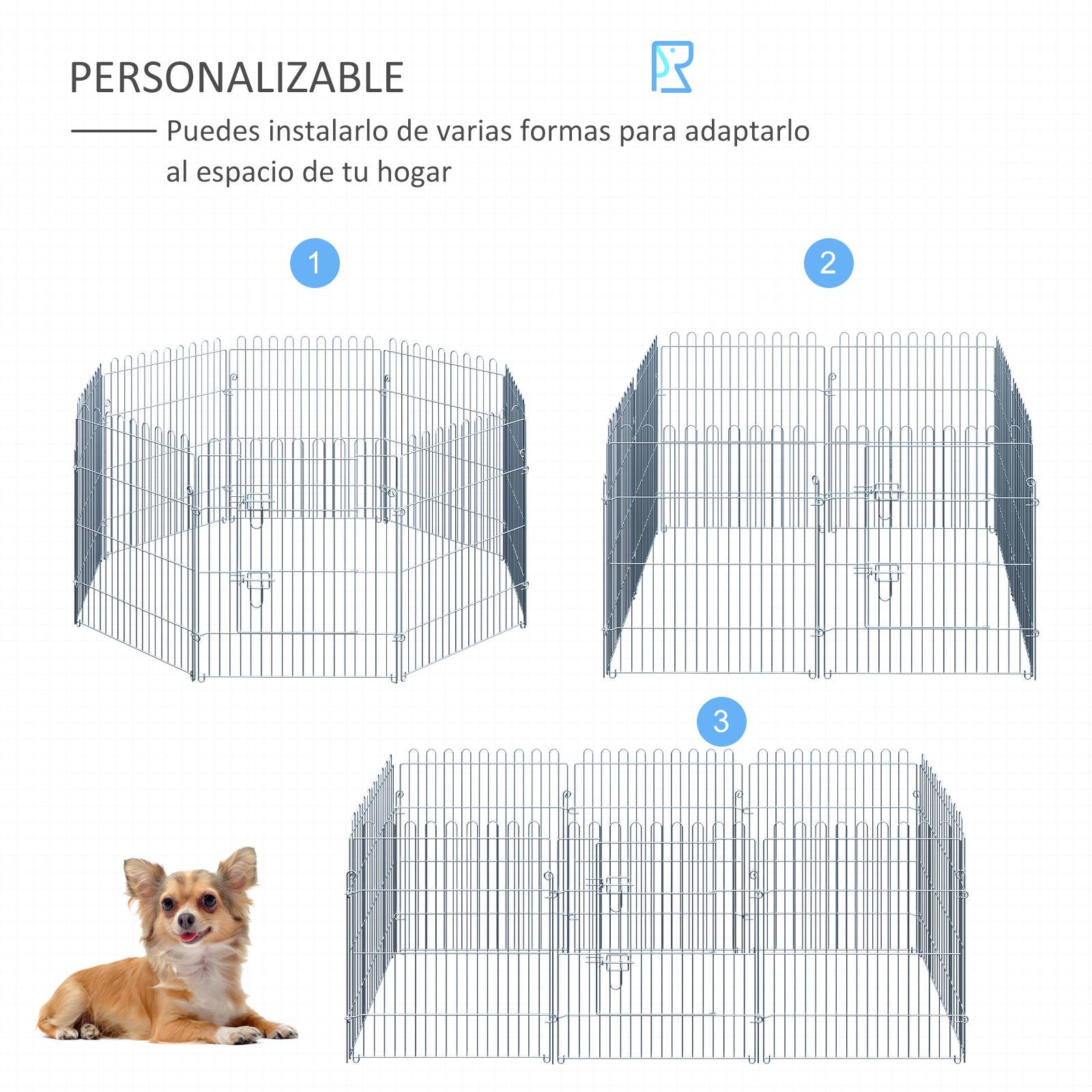 Clôture pliante pour chien en 8 parties, 63 x 76 cm, avec 1 portillon et cadre en acier, couleur argent, idéale pour jardin et terrasse. - Image 6