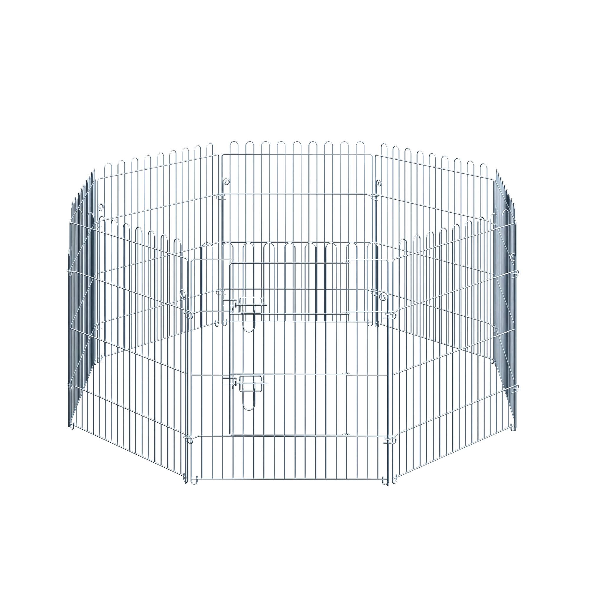 Clôture pliante pour chien en 8 parties, 63 x 76 cm, avec 1 portillon et cadre en acier, couleur argent, idéale pour jardin et terrasse. - Image 1