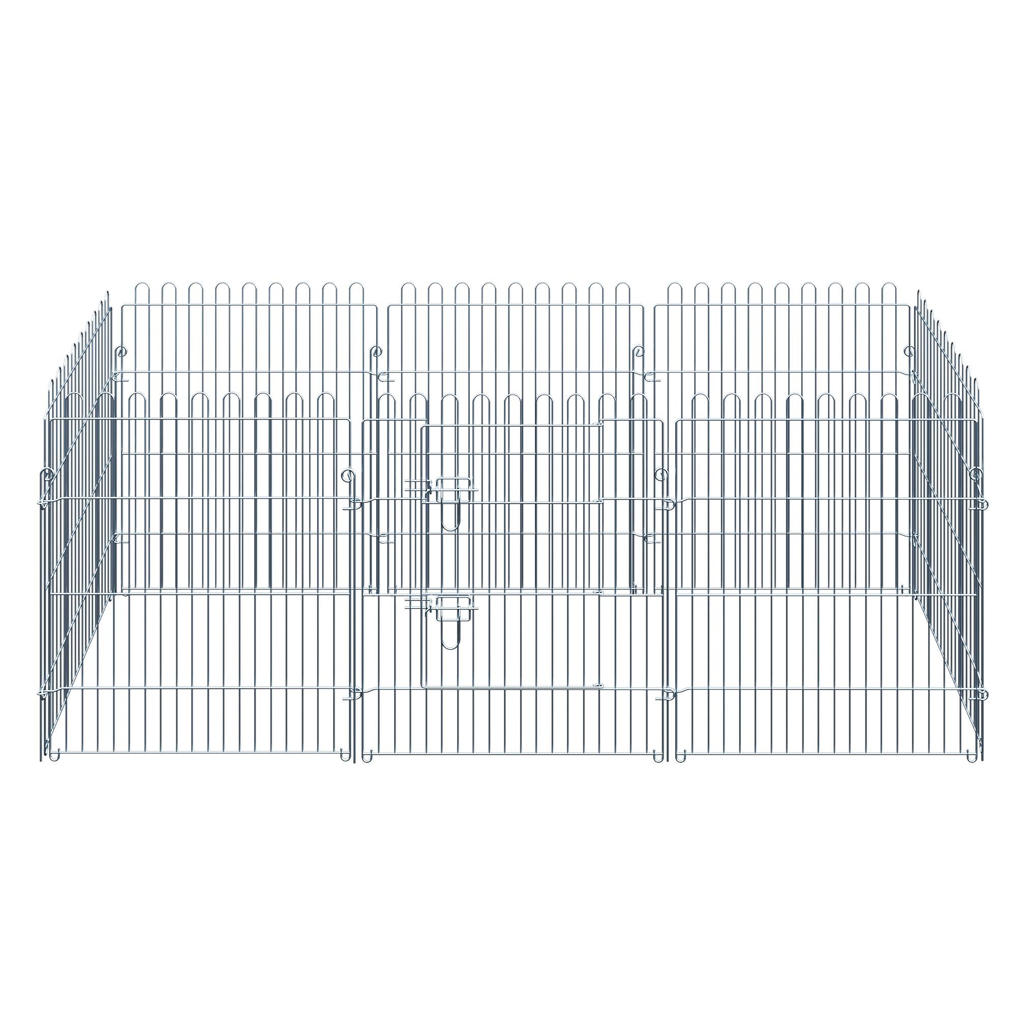 Clôture pliante pour chien en 8 parties, 63 x 76 cm, avec 1 portillon et cadre en acier, couleur argent, idéale pour jardin et terrasse. - Image 2