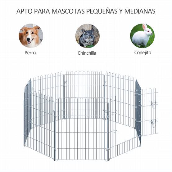 Clôture pliante pour chien en 8 parties, 63 x 76 cm, avec 1 portillon et cadre en acier, couleur argent, idéale pour jardin et terrasse. - Image 8