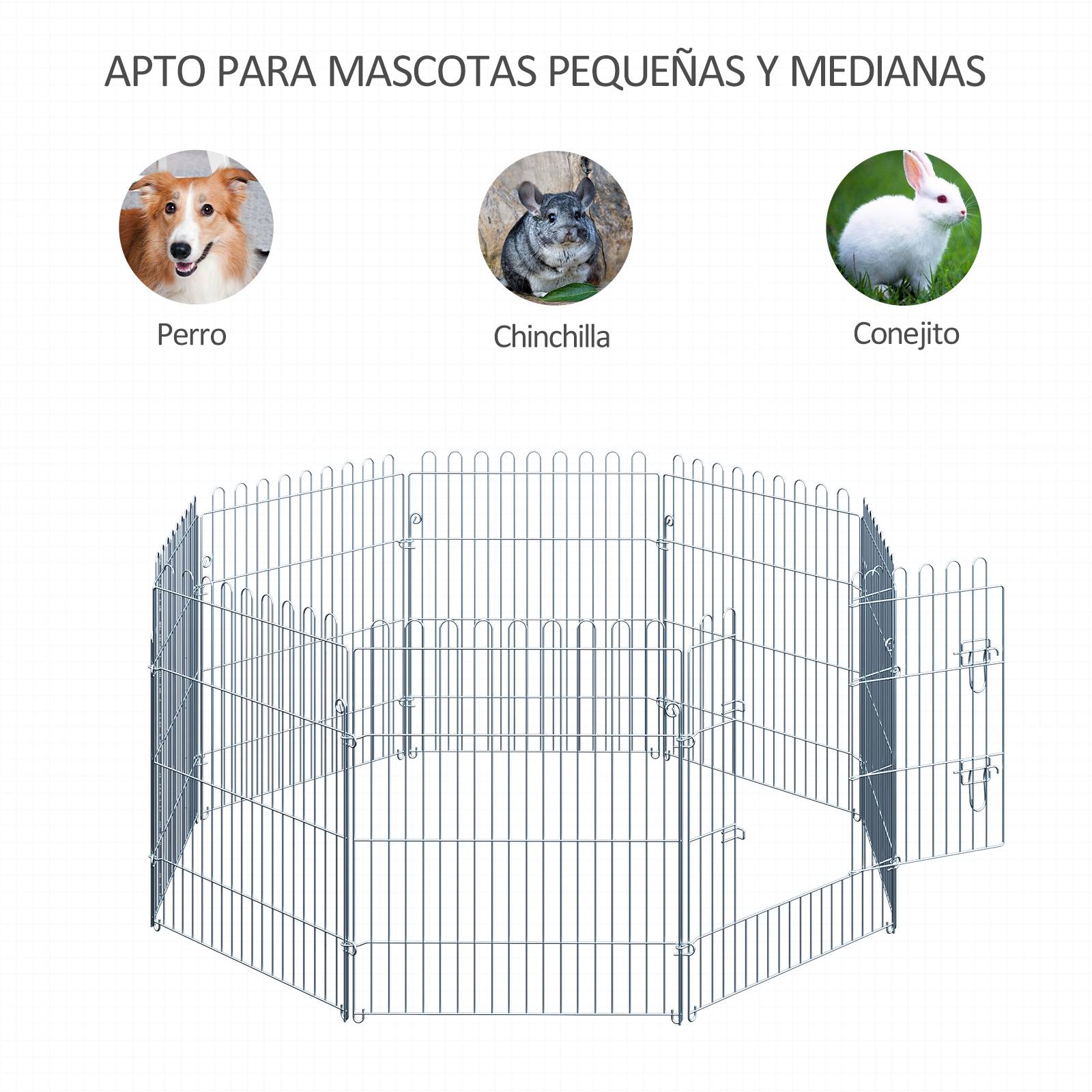 Clôture pliante pour chien en 8 parties, 63 x 76 cm, avec 1 portillon et cadre en acier, couleur argent, idéale pour jardin et terrasse. - Image 8