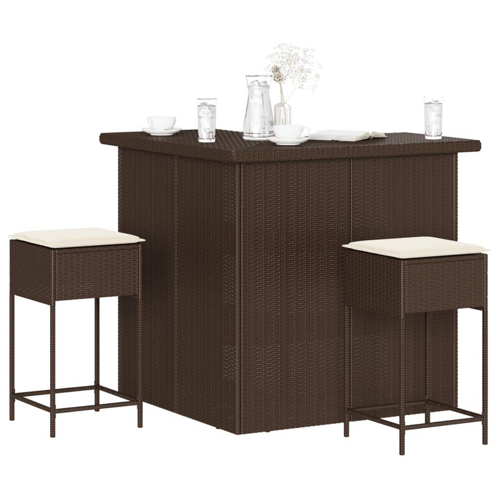 Vidaxl - Ensemble de bar de jardin 3 pcs et coussins brun résine tressée vidaXL 3261500 - Image 1