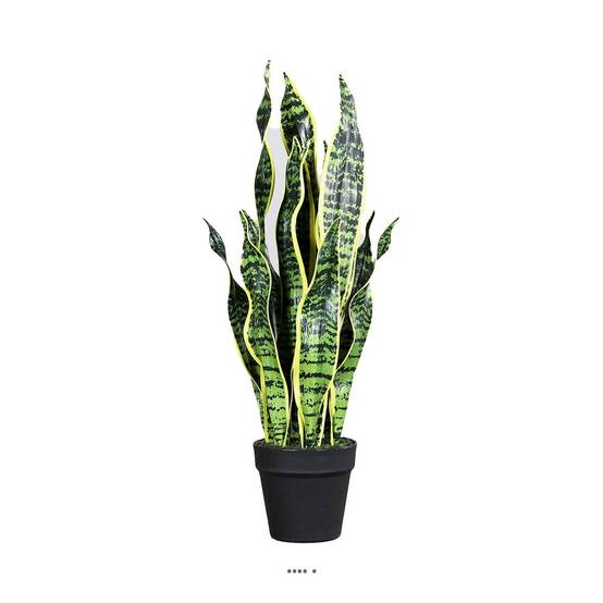 Sanseveria artificiel en pot H 65 cm en plastique vert-blanc - Image 2