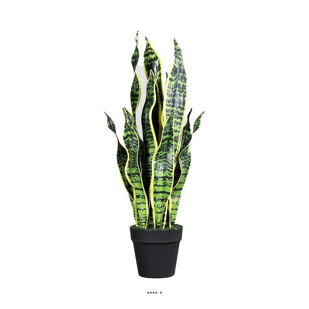 Sanseveria artificiel en pot H 65 cm en plastique vert-blanc - Image 2