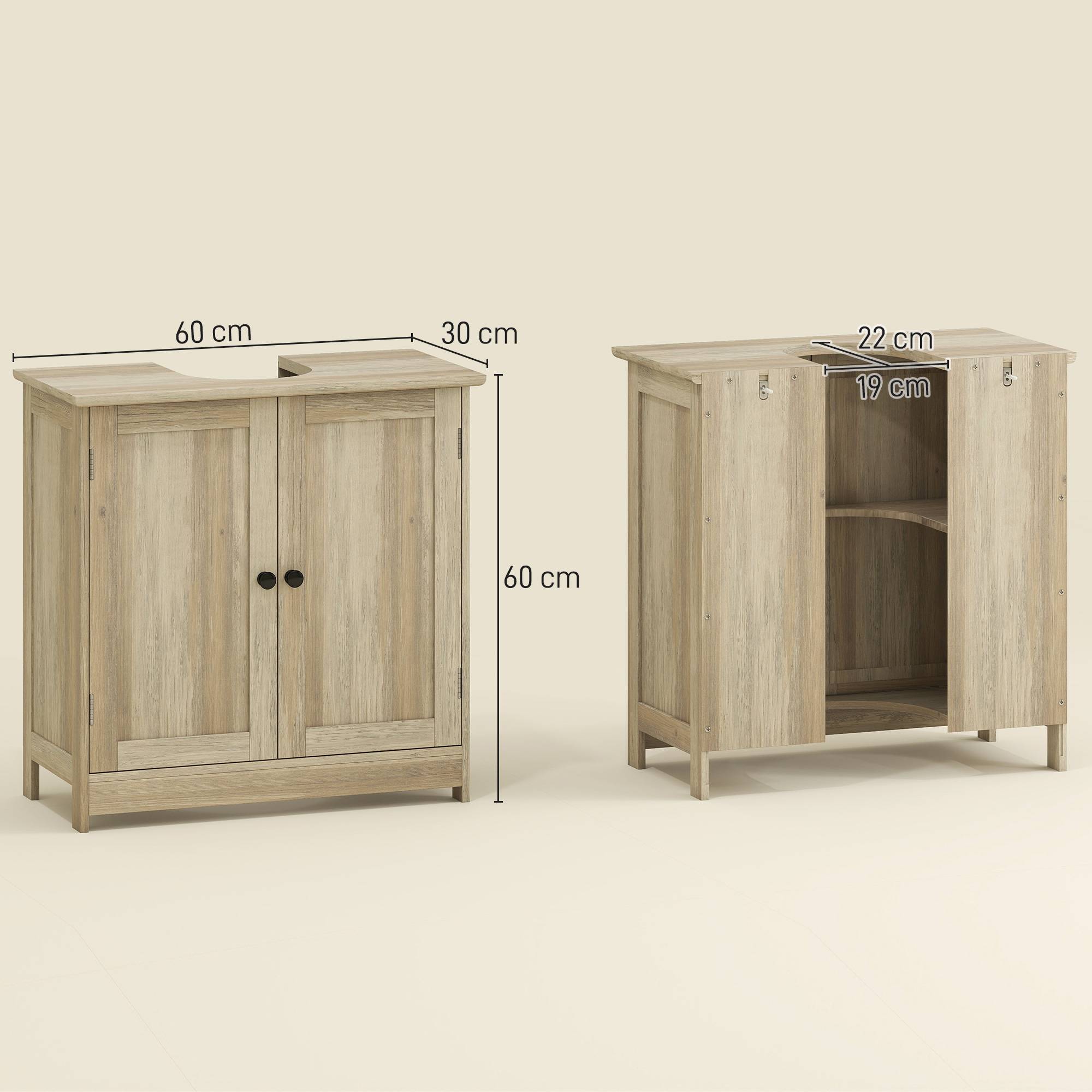 Sans Marque - Meuble sous Lavabo Salle Bain Placard 2 Portes Étagère réglable Anti-Humidité 60x30x60 cm Gris - Image 5
