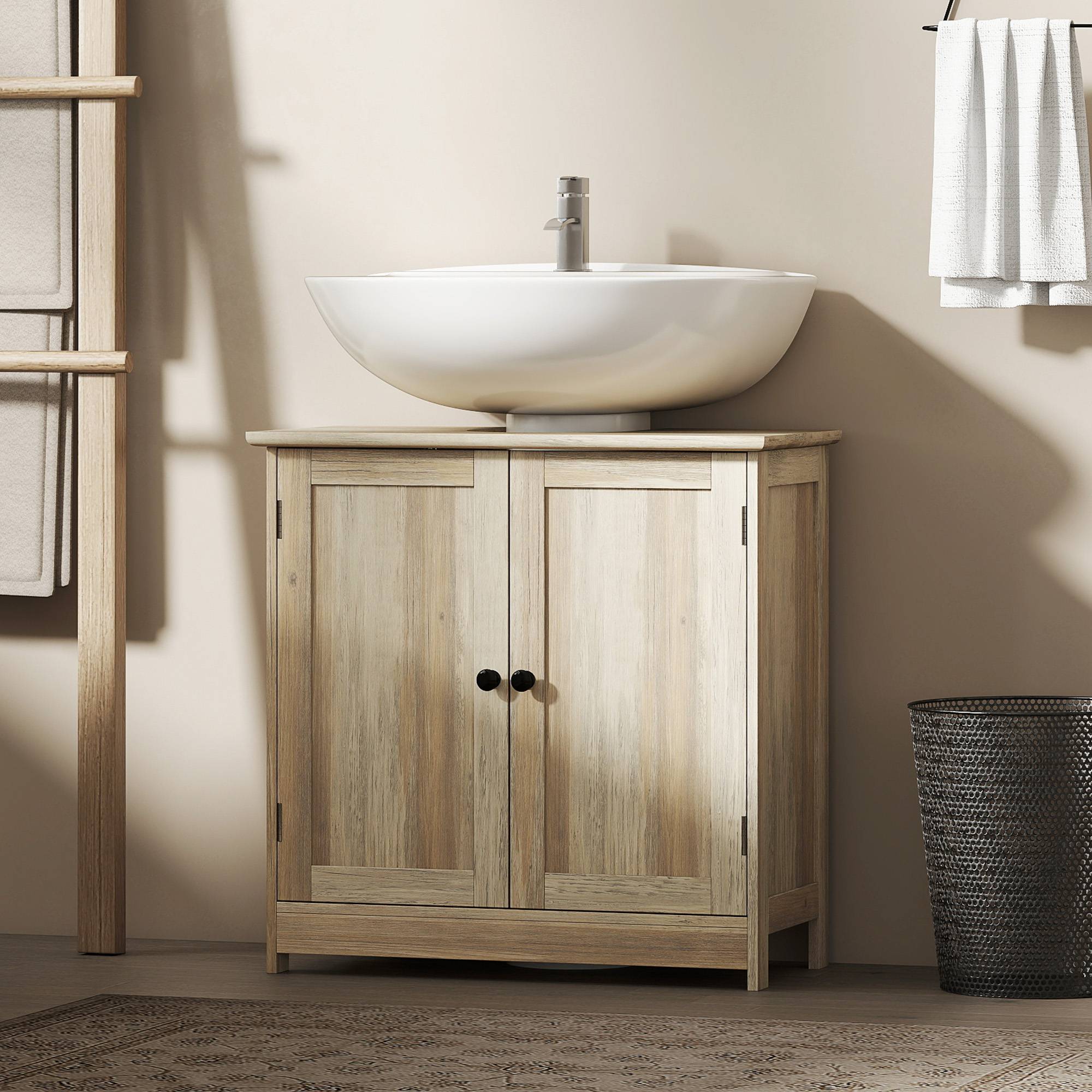 Sans Marque - Meuble sous Lavabo Salle Bain Placard 2 Portes Étagère réglable Anti-Humidité 60x30x60 cm Gris - Image 4