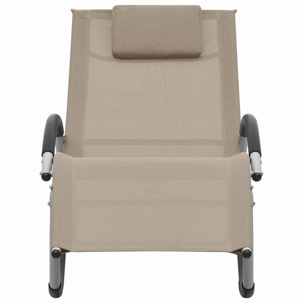 Helloshop26 - Transat chaise longue bain de soleil lit de jardin terrasse meuble d'extérieur avec oreiller taupe textilène - Imagen 2