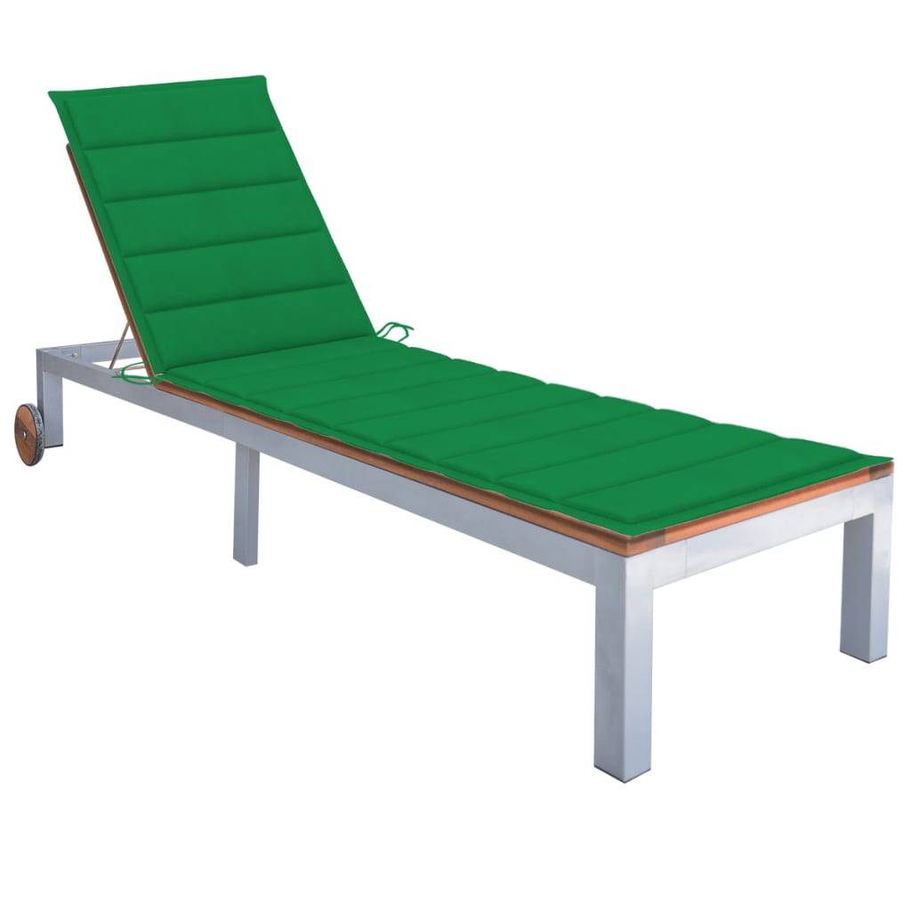 Helloshop26 - Transat chaise longue bain de soleil lit de jardin terrasse meuble d'extérieur avec coussin bois d'acacia et acier galvanisé - Imagen 1