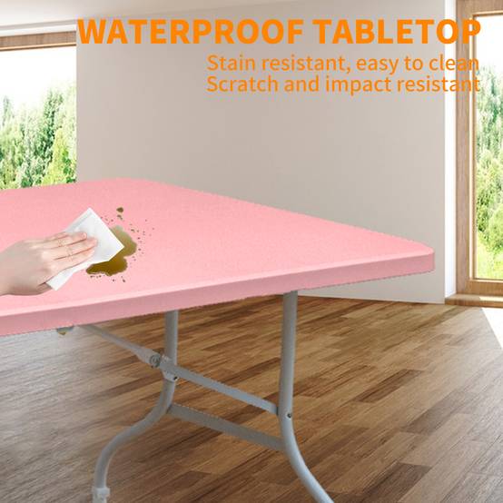 Table pliante en fer et plastique rose 243.9 x 73.6 x 73.6 cm - PANGIVO - Image 4