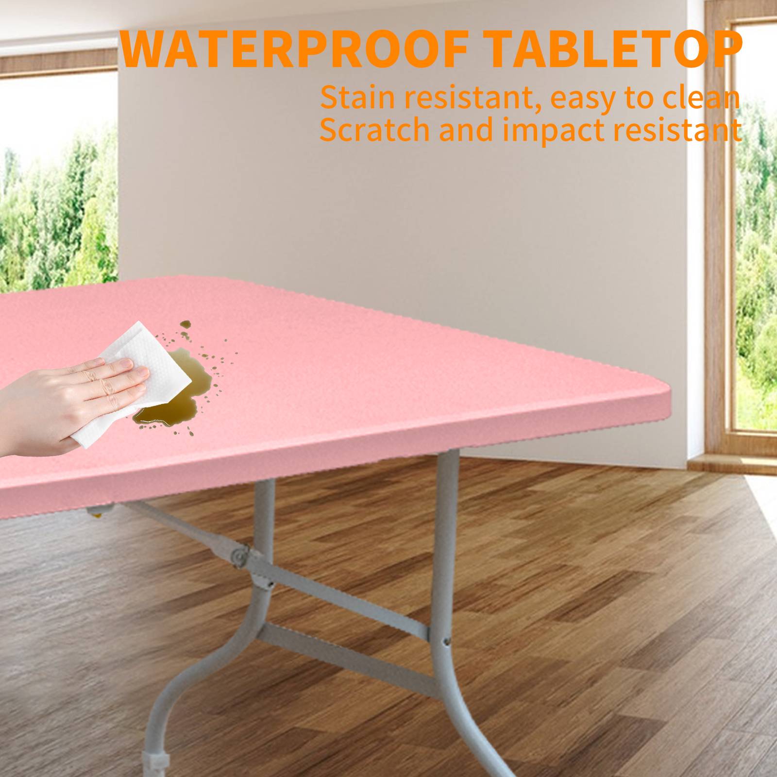 Table pliante en fer et plastique rose 243.9 x 73.6 x 73.6 cm - PANGIVO - Image 4