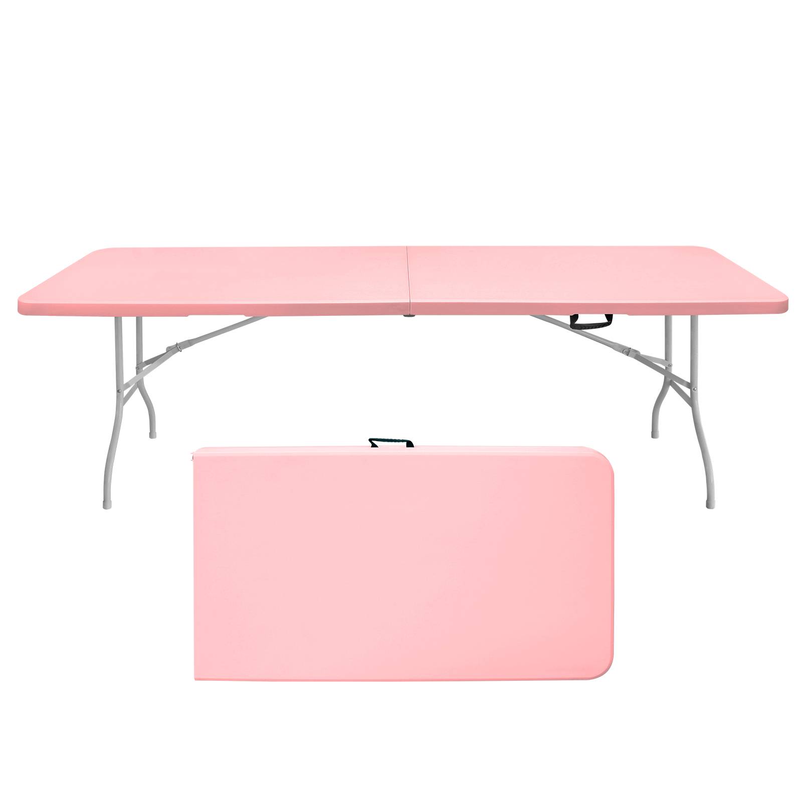 Table pliante en fer et plastique rose 243.9 x 73.6 x 73.6 cm - PANGIVO - Image 1