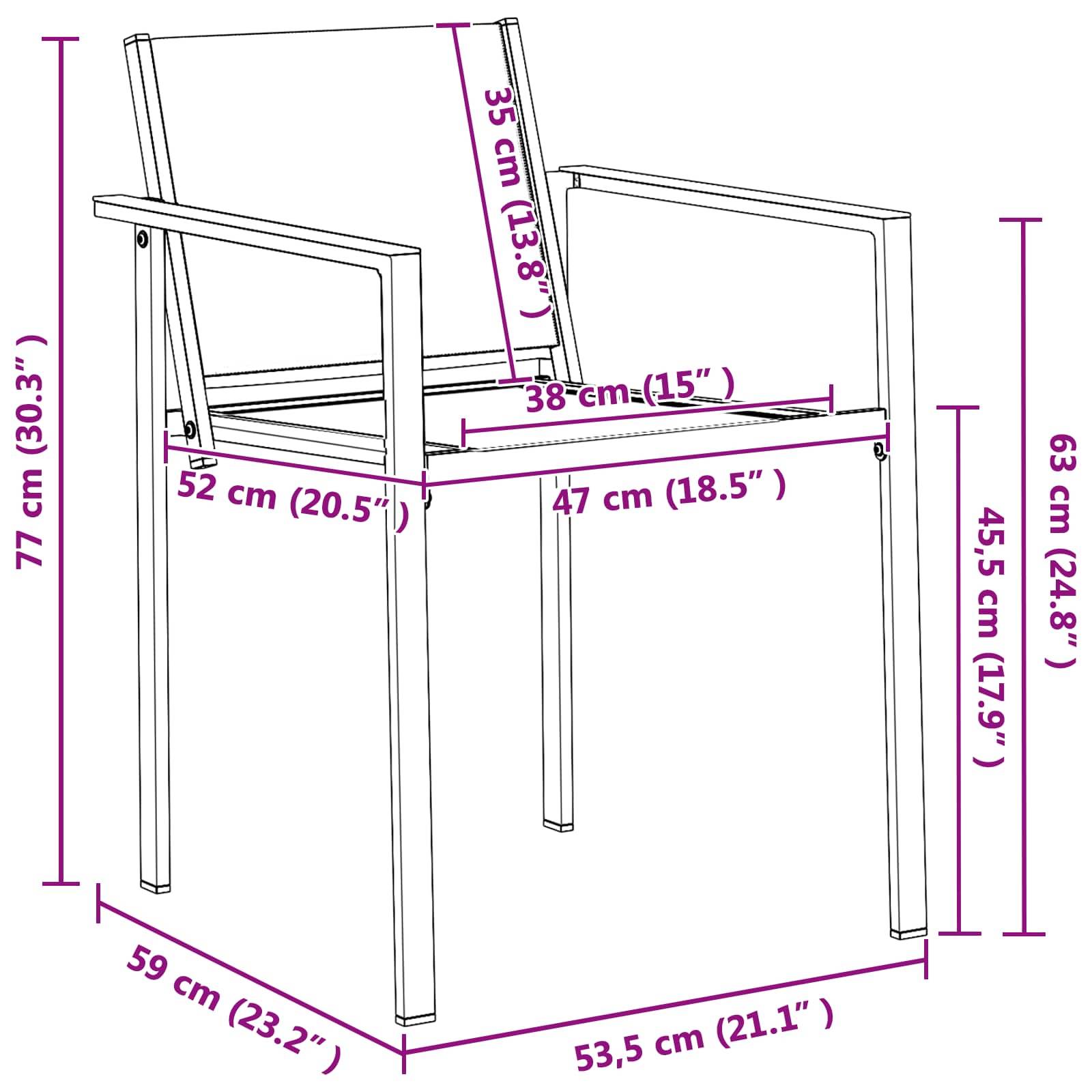Chaises de jardin textilène noir et anthracite 53.5 x 59 x 77 cm, Poids:12.85kg - PANGIVO - Image 6