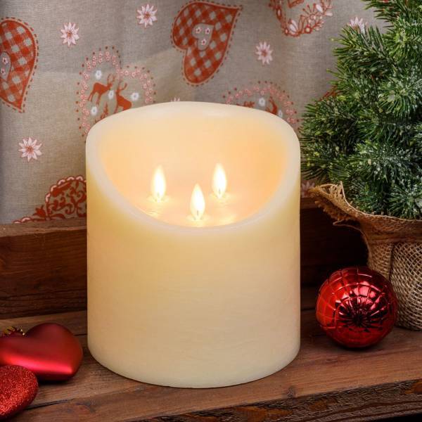Lotti - Bougie 3 flammes LED en cire véritable Ivoire à piles H15cm Minuteur Blanc chaud Lotti - Imagen 8