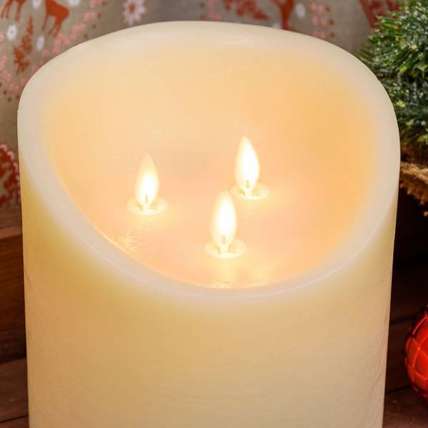 Lotti - Bougie 3 flammes LED en cire véritable Ivoire à piles H15cm Minuteur Blanc chaud Lotti - Imagen 7