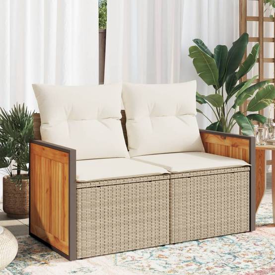 Outsunny Canapé De Jardin 2 Places En Résine Tressée Beige Avec Coussins Moelleux - Confort Boho Pour Balcon Et Terrasse
