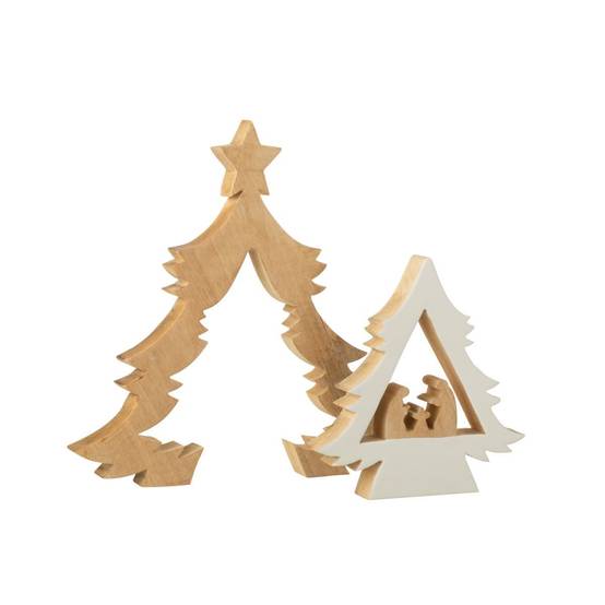 J-Line - Crèche Sapin en Bois "Étoile" 41cm Blanc & Naturel - Image 2