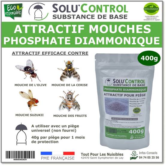SOLU'CONTROL - Phosphate Diammonique, appât naturel contre les mouches des fruits - Sac de 400 g - Image 1