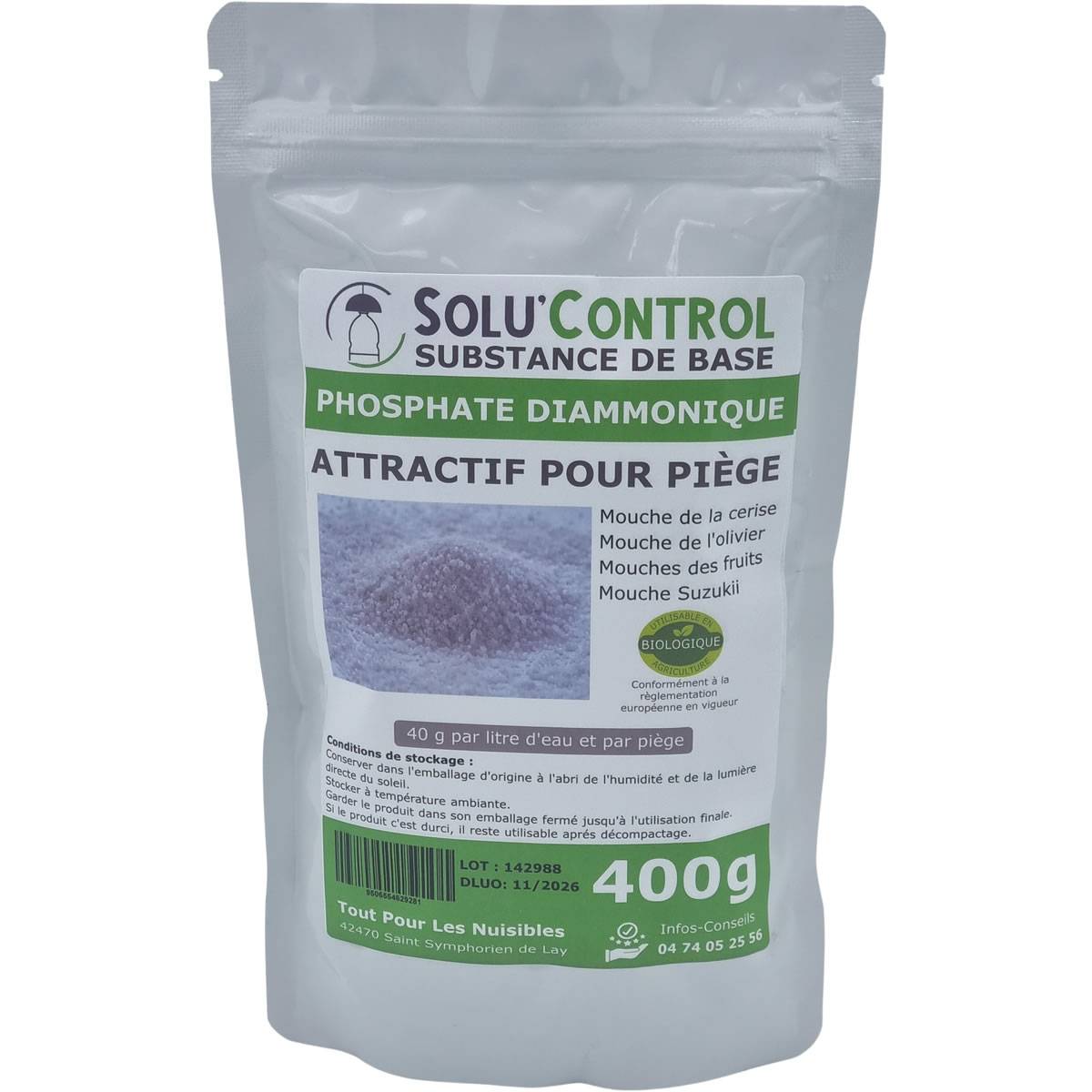 SOLU'CONTROL - Phosphate Diammonique, appât naturel contre les mouches des fruits - Sac de 400 g - Image 2