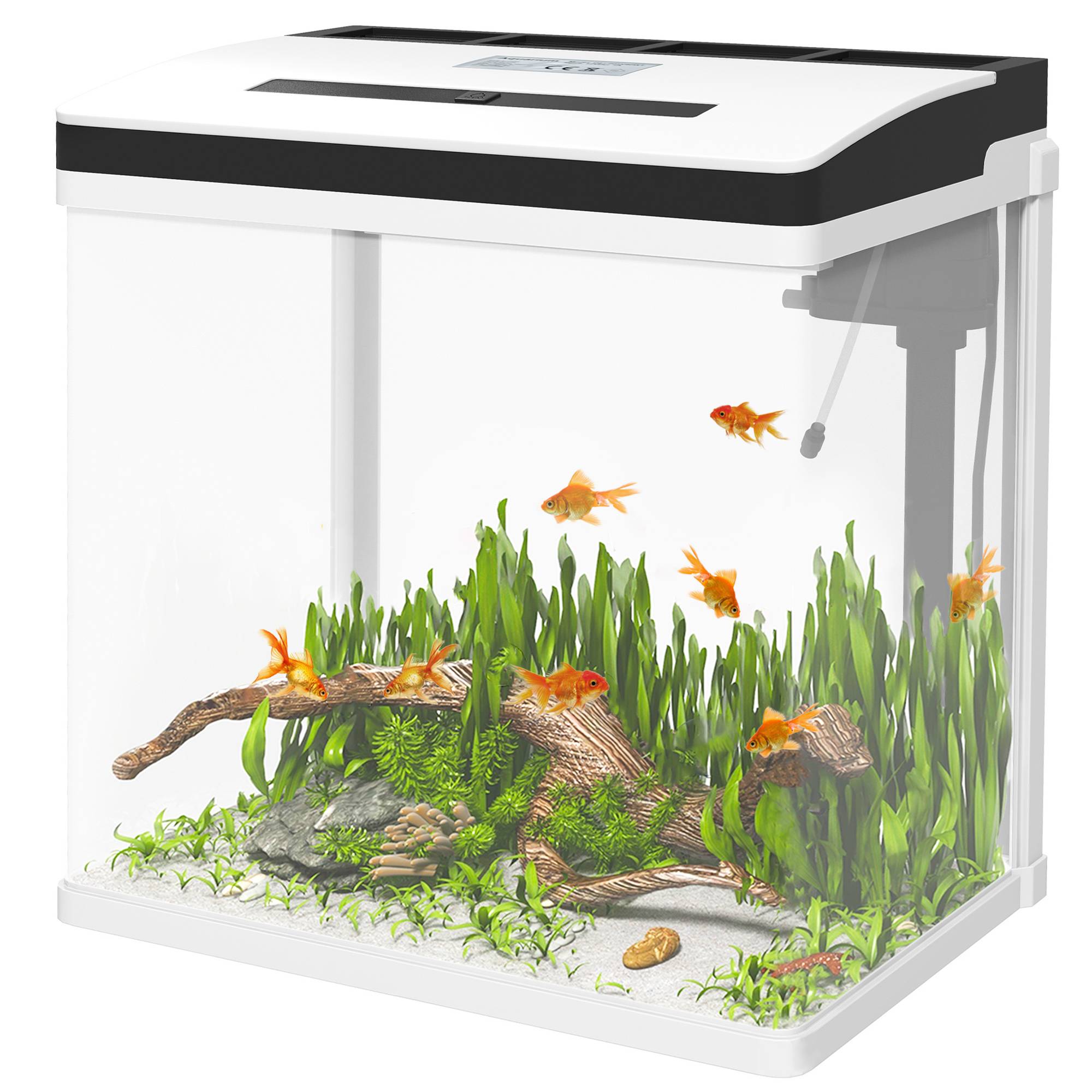 Sans Marque - Aquarium en verre avec filtre couvercle et lumière LED pour poissons capacité 28L 38 x 26 x 39,5 cm blanc - Image 2