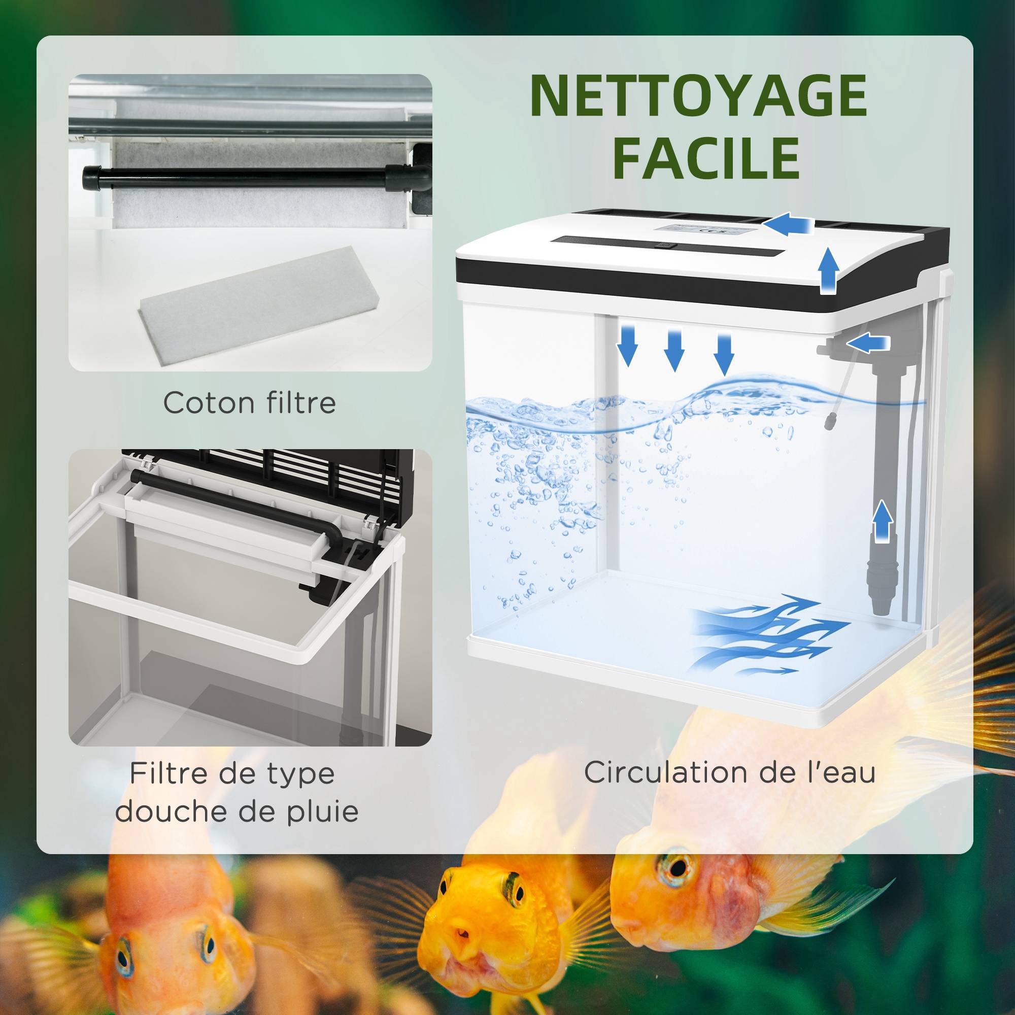 Sans Marque - Aquarium en verre avec filtre couvercle et lumière LED pour poissons capacité 28L 38 x 26 x 39,5 cm blanc - Image 8