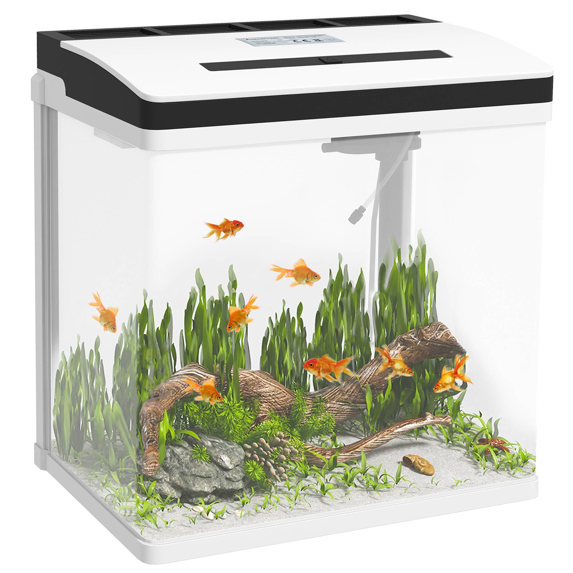 Sans Marque - Aquarium en verre avec filtre couvercle et lumière LED pour poissons capacité 28L 38 x 26 x 39,5 cm blanc