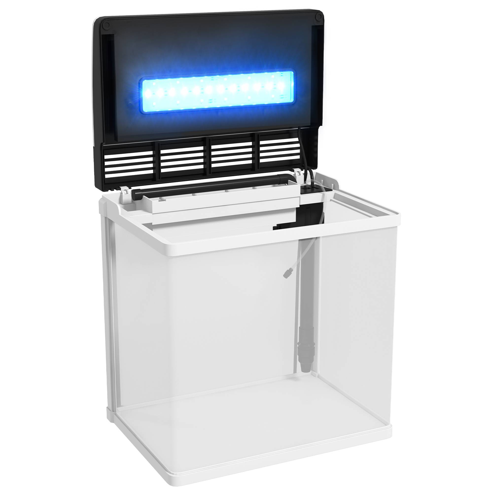 Sans Marque - Aquarium en verre avec filtre couvercle et lumière LED pour poissons capacité 28L 38 x 26 x 39,5 cm blanc - Image 10