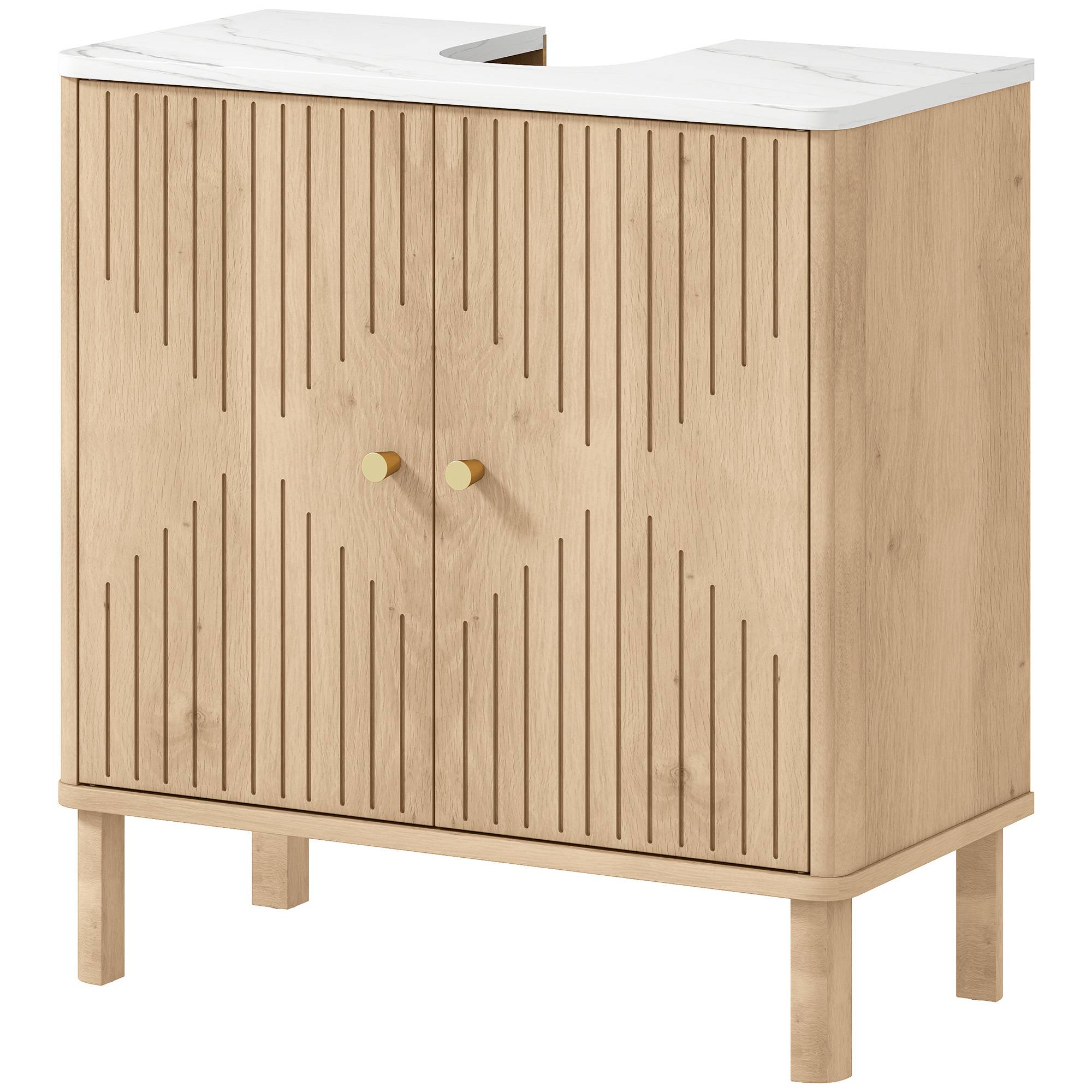 Sans Marque - Meuble sous-évier étagère réglable plan travail effet marbre avec ou sans colonne 60x30x63 cm chêne - Image 2