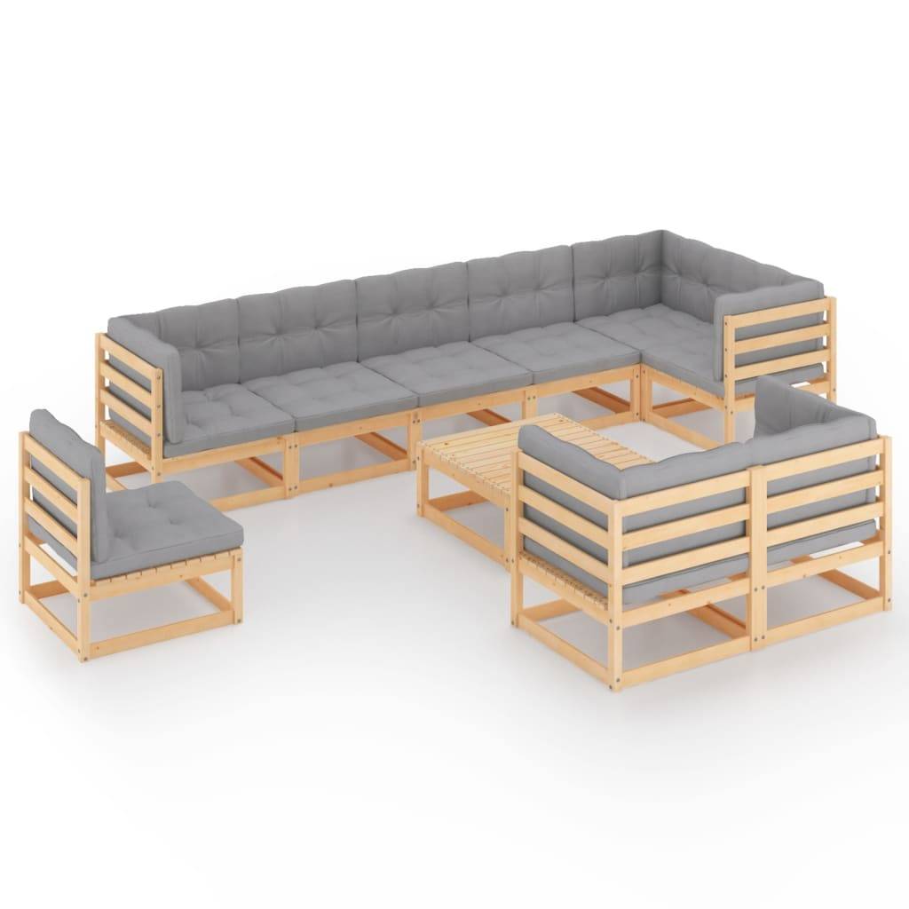 Helloshop26 - Salon de jardin meuble d'extérieur ensemble de mobilier 10 pièces avec coussins bois de pin massif - Imagen 1