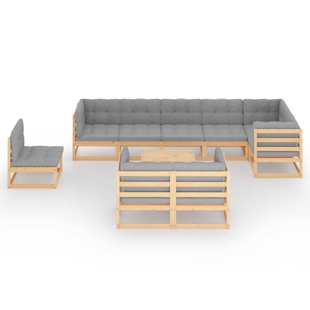 Helloshop26 - Salon de jardin meuble d'extérieur ensemble de mobilier 10 pièces avec coussins bois de pin massif - Imagen 2