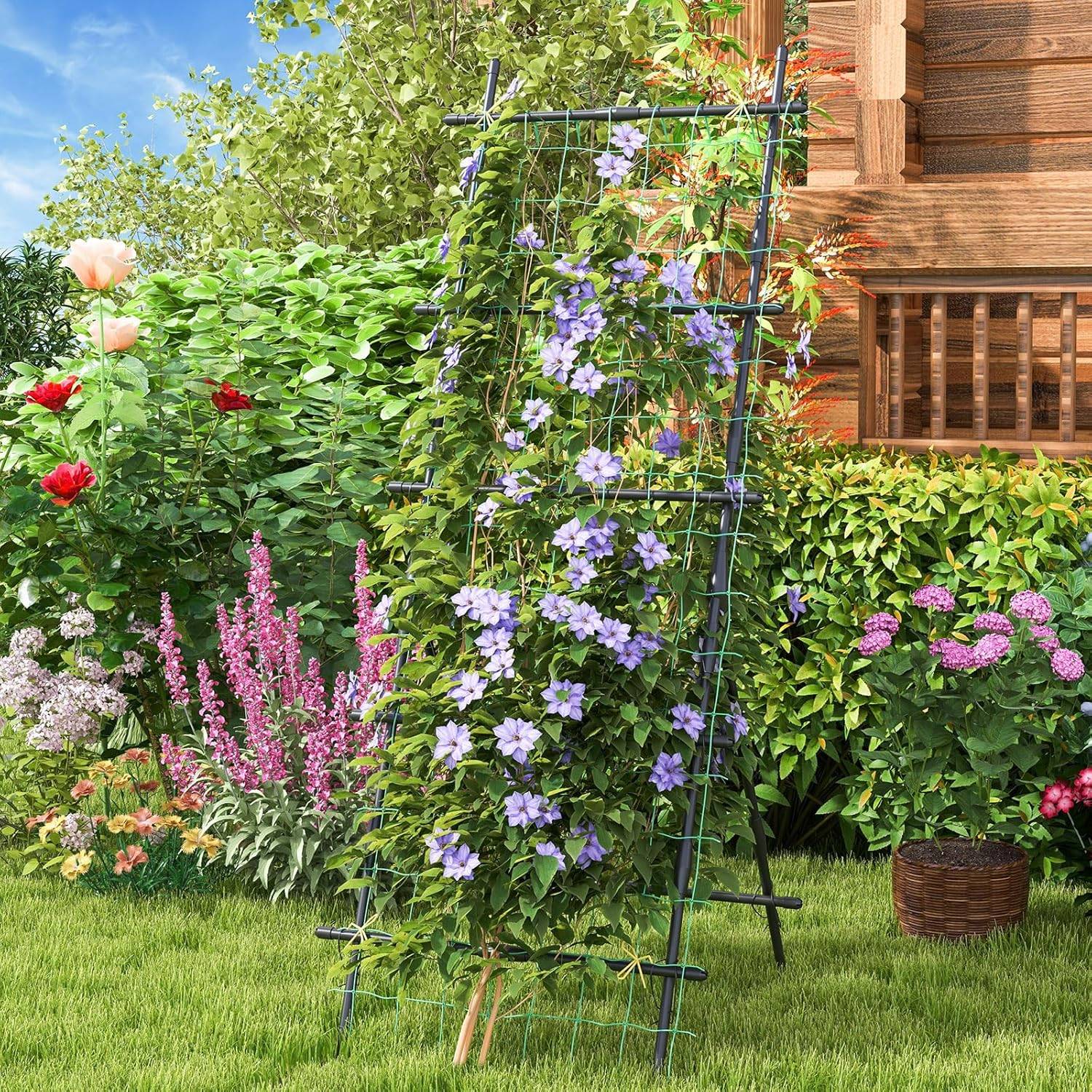Treillis de Jardin pour Plantes Grimpantes à Cadre en ‘A’ avec Filet, Support Vertical - Image 2