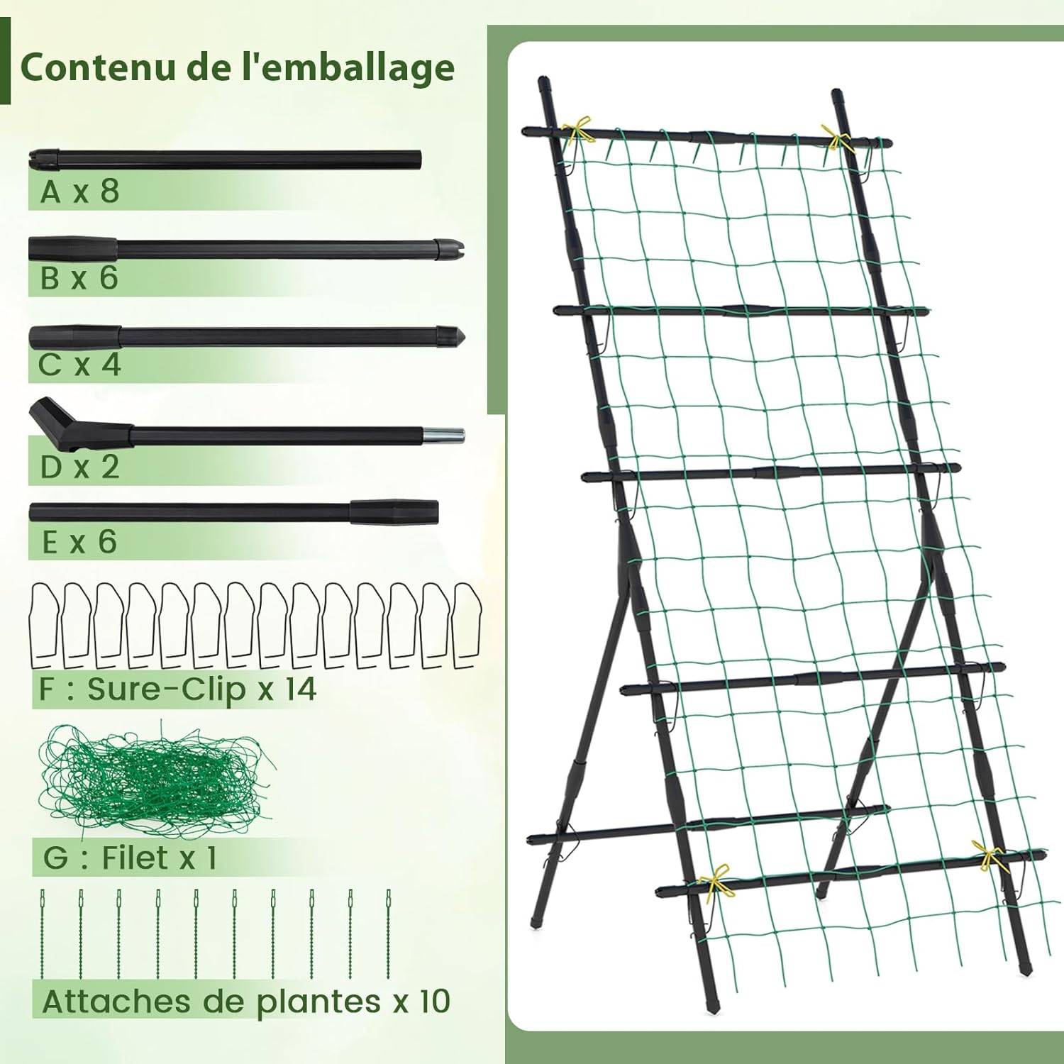 Treillis de Jardin pour Plantes Grimpantes à Cadre en ‘A’ avec Filet, Support Vertical - Image 5