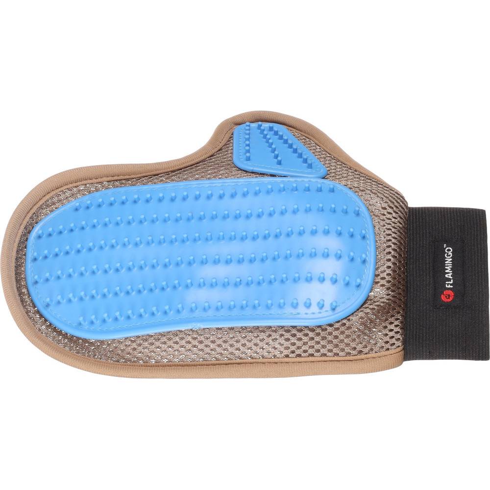 Flamingo - Gant de brossage picot plastique taupe et bleu pour chien et chat - Imagen 1