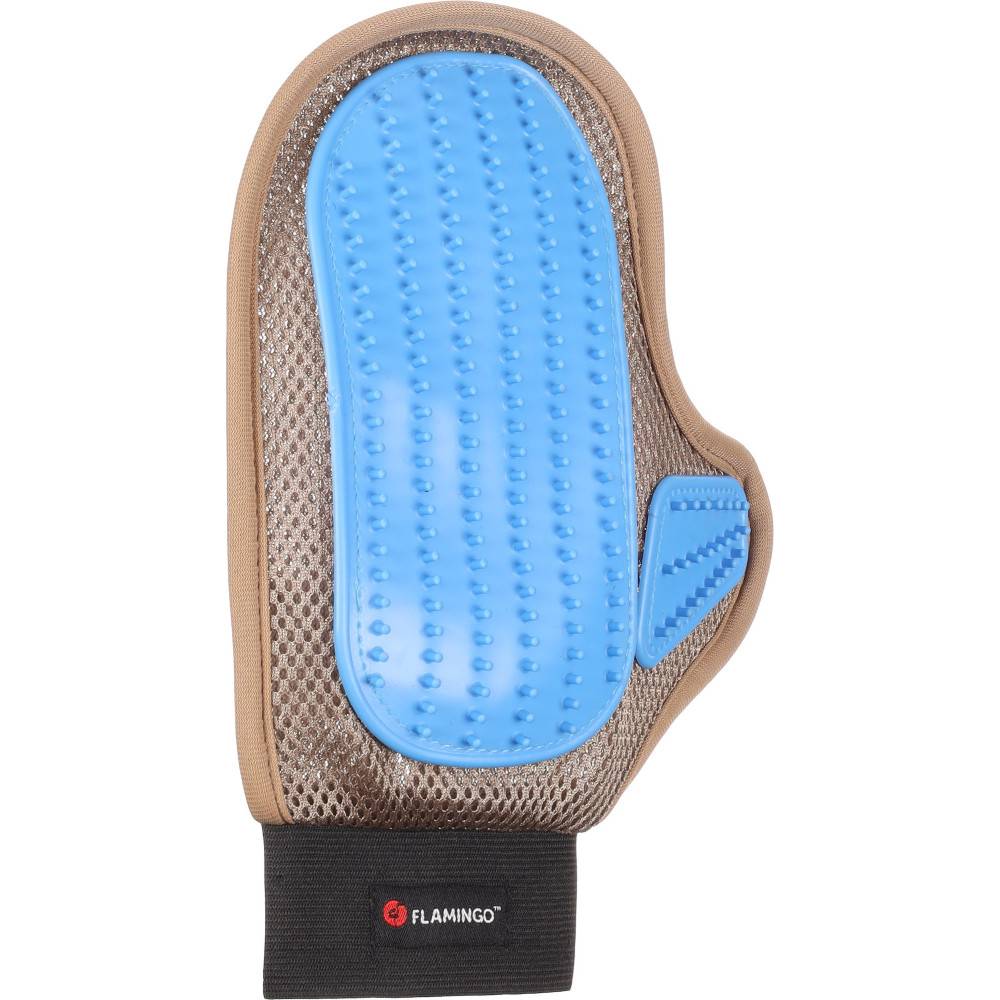 Flamingo - Gant de brossage picot plastique taupe et bleu pour chien et chat - Imagen 2