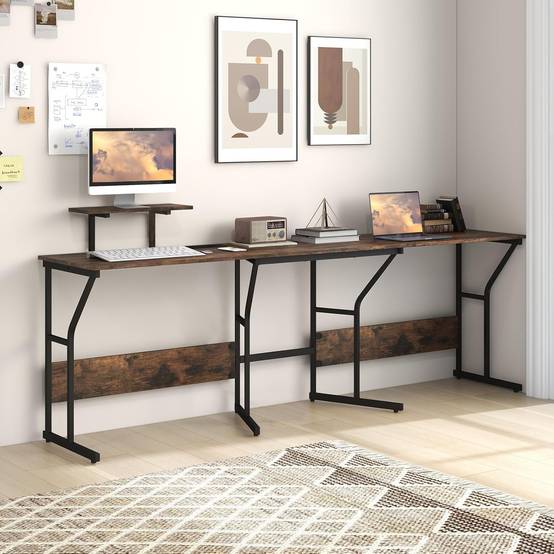 Bureau en Forme de ‘L’ avec Prises de Courant, Bureau d'angle avec Support d'Ecran Amovible, Poste de Travail Informatique (Marron Rustique) - Image 4