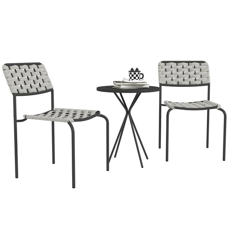 Ensemble Table et Chaise de Jardin avec 1 Table Ronde et 2 Chaises pour balcon Acier Gris - Image 1