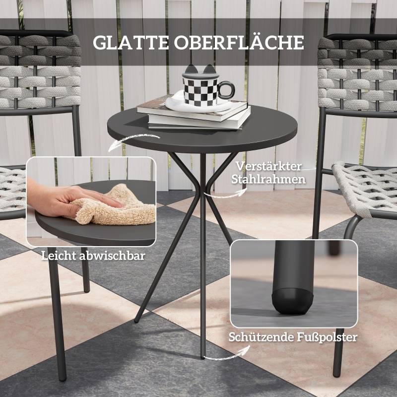 Ensemble Table et Chaise de Jardin avec 1 Table Ronde et 2 Chaises pour balcon Acier Gris - Image 8