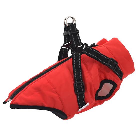 Manteau Chien Hiver Imperméable avec Harnais intégré Polaire Rouge L28 – ComfortXL Pet Living - Image 1