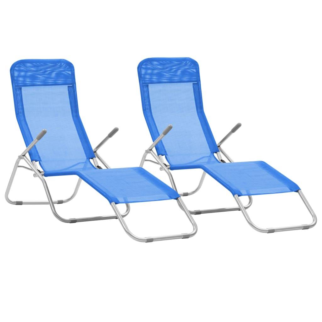 Helloshop26 - Lot de deux chaises longues pliables bleu - Imagen 1