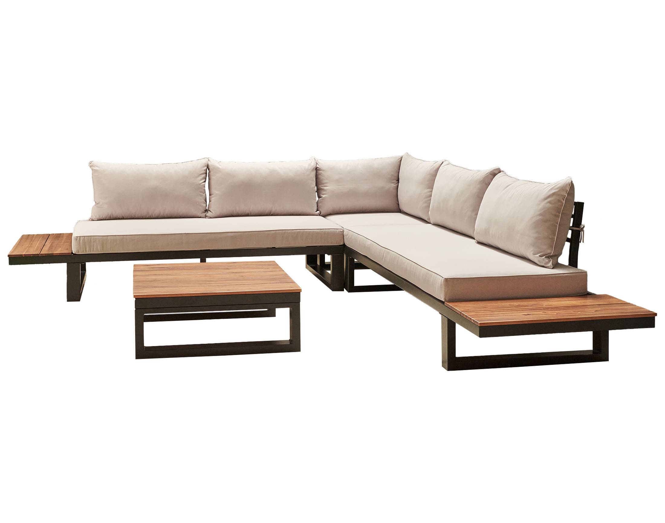 Salome - salon bas de jardin 5 places + table - modulable - bois, métal et coussins beiges - Best Mobilier - Image 1