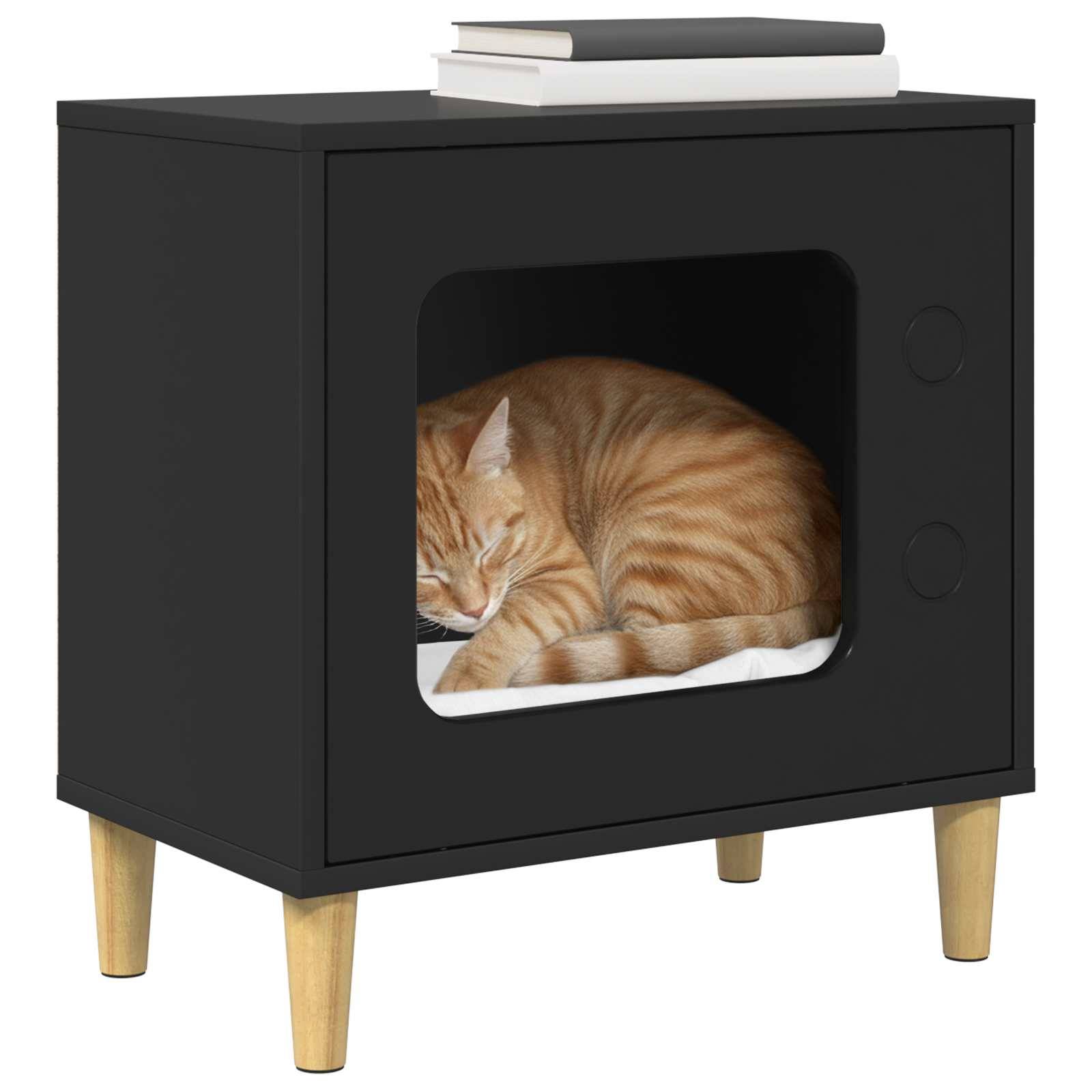 Maison pour chat bois d'ingénierie noir 51 x 30 x 52 cm, Poids:8.98kg - PANGIVO - Image 3