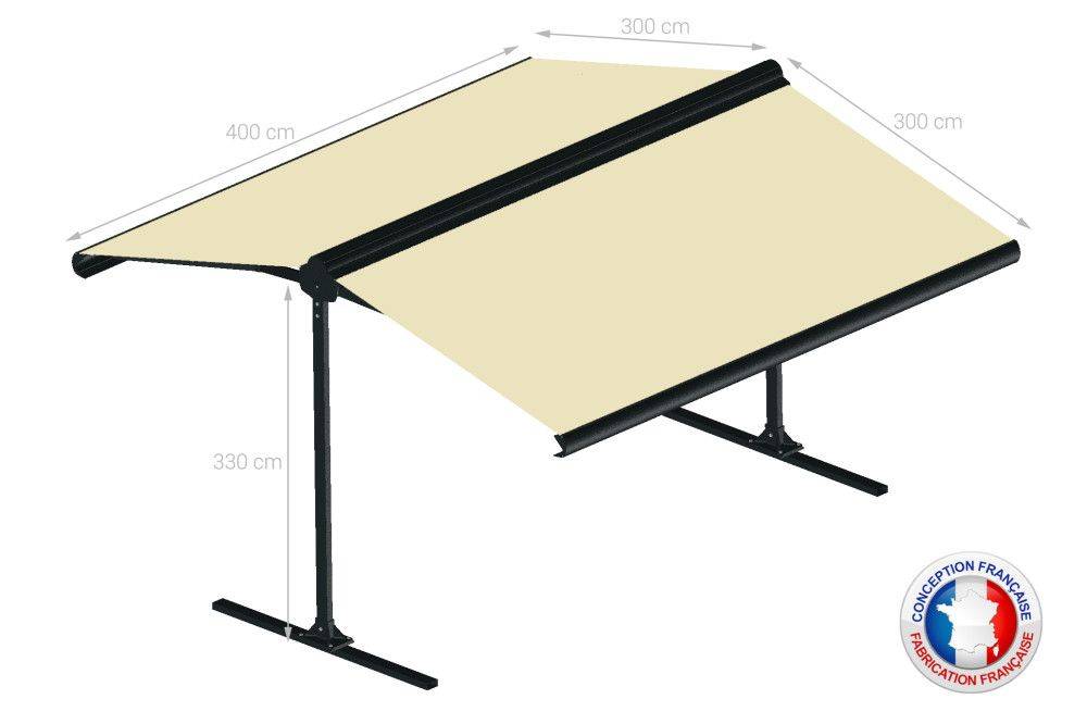 Ombrazur - Store double pente GARDEN Gris Anthracite 4mx3mx2 Motorisé à télécommande - Toile Ecrue OMBRAZUR - Image 4