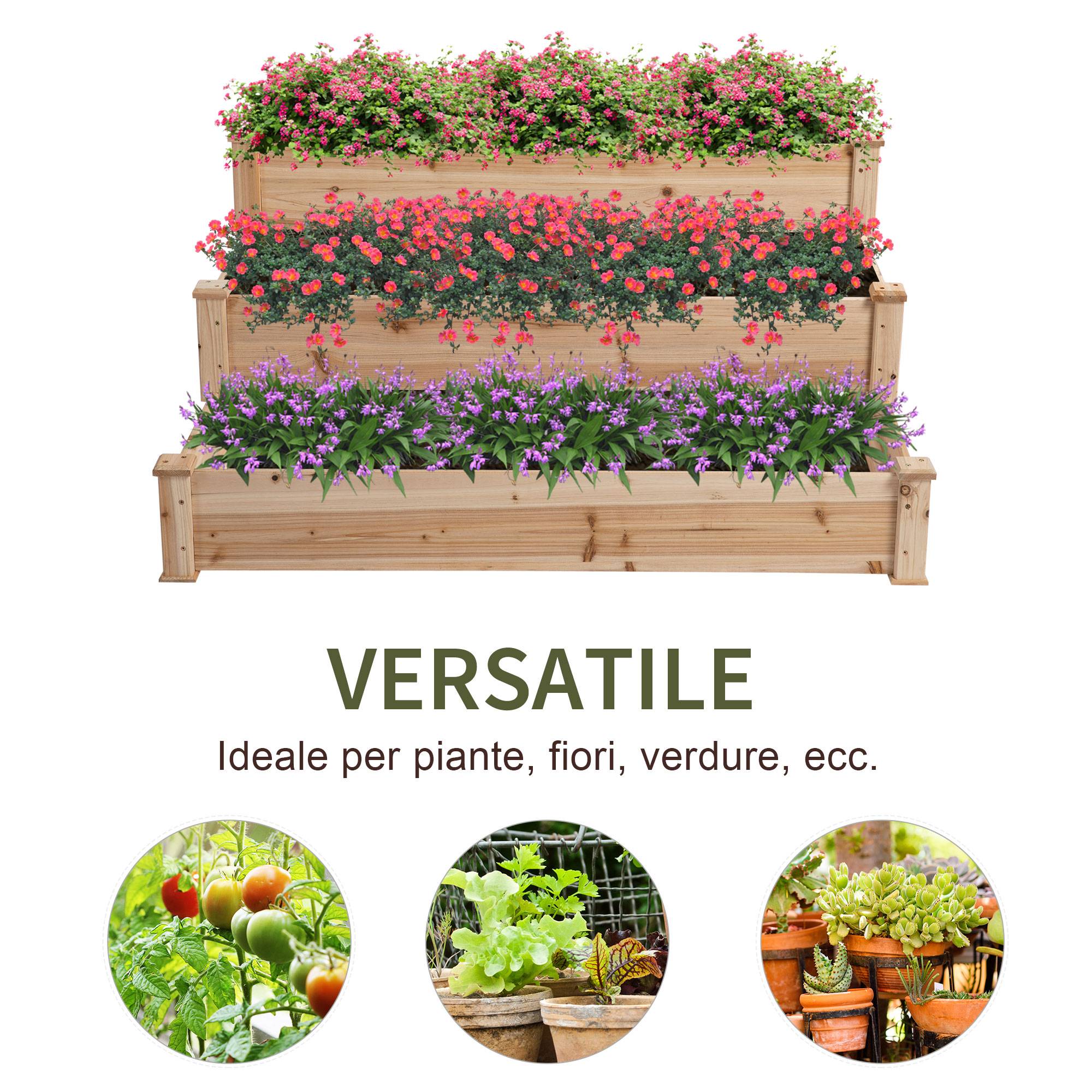 Potager Surélevé 3 Niveaux en Bois Naturel, Jardinière Extérieure pour Plantes, 120x120x56cm - Image 8
