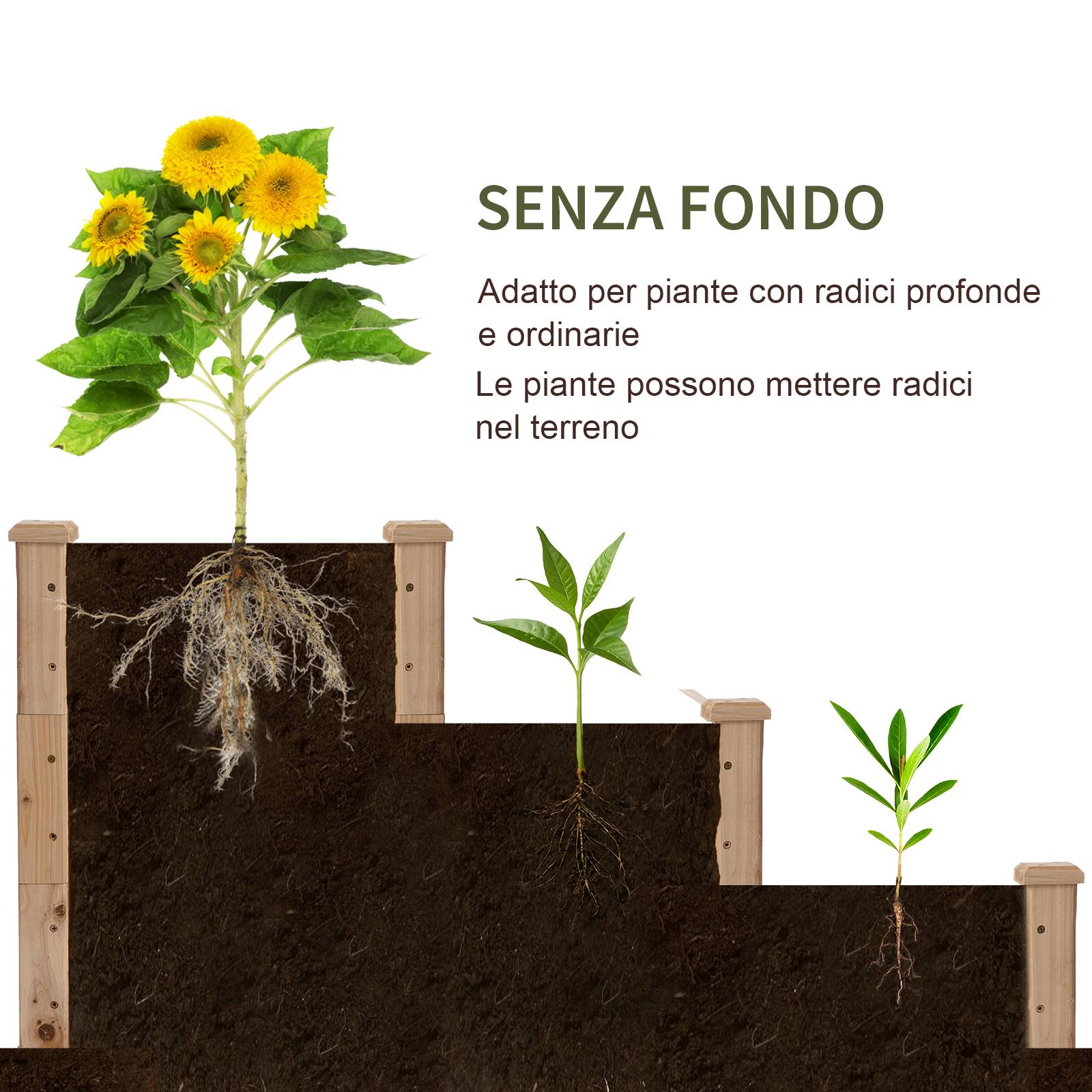 Potager Surélevé 3 Niveaux en Bois Naturel, Jardinière Extérieure pour Plantes, 120x120x56cm - Image 7
