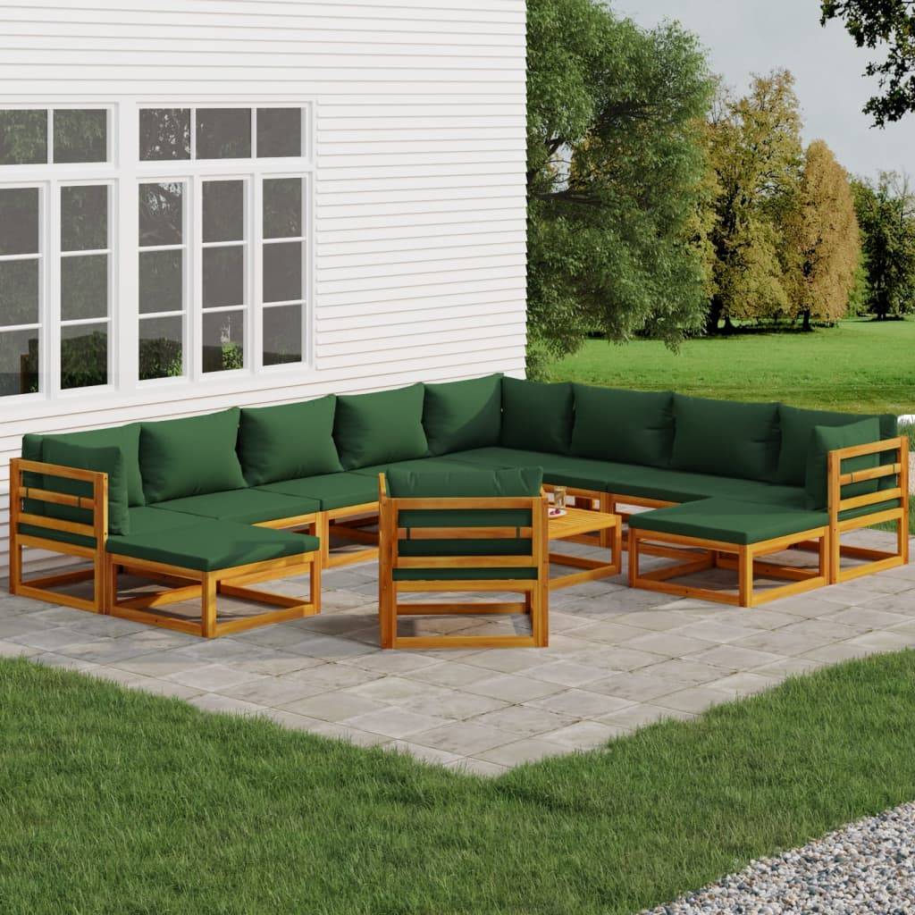 Helloshop26 - Salon de jardin meuble d'extérieur ensemble de mobilier 12 pièces avec coussins vert bois massif - Imagen 2