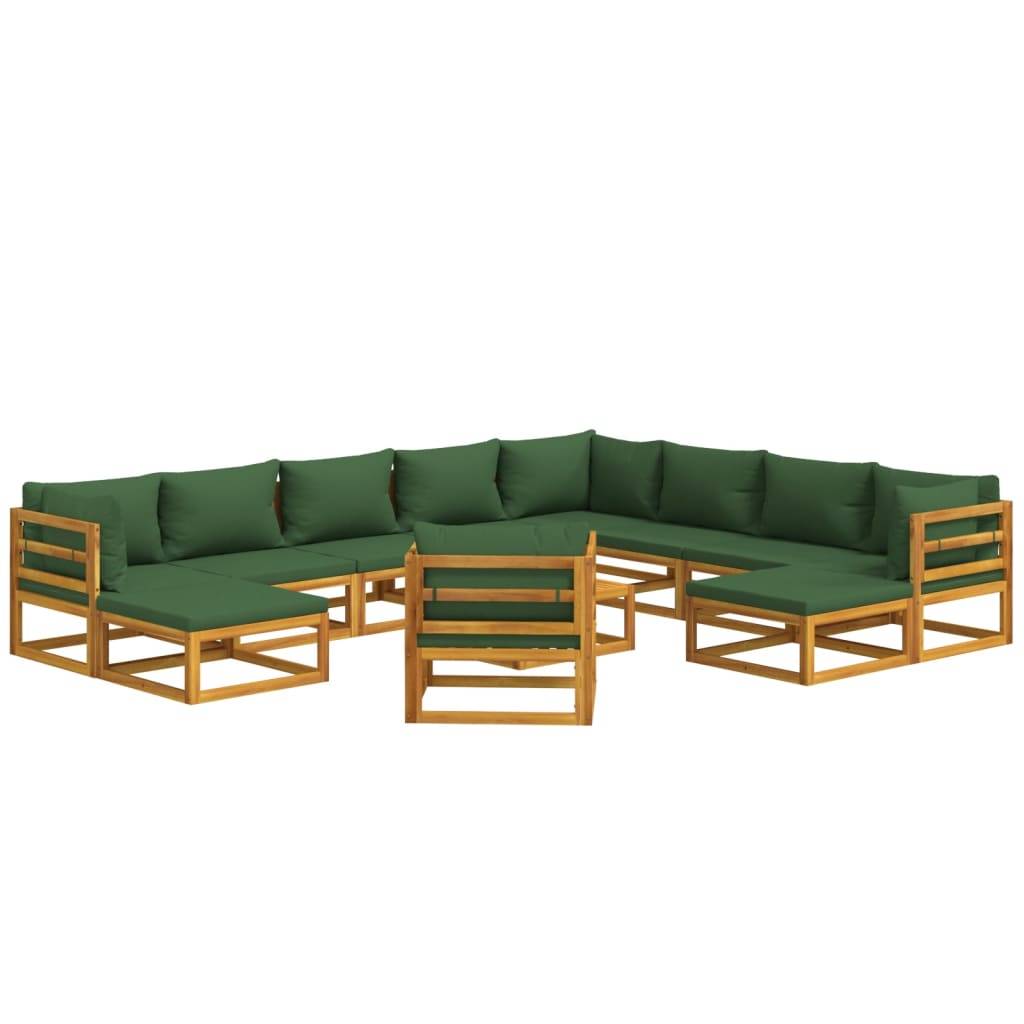 Helloshop26 - Salon de jardin meuble d'extérieur ensemble de mobilier 12 pièces avec coussins vert bois massif - Imagen 1